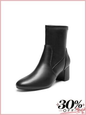 Women's Fitted Stretch Ankle Boots Low Chunky Heel Almond Toe Fall Heeled